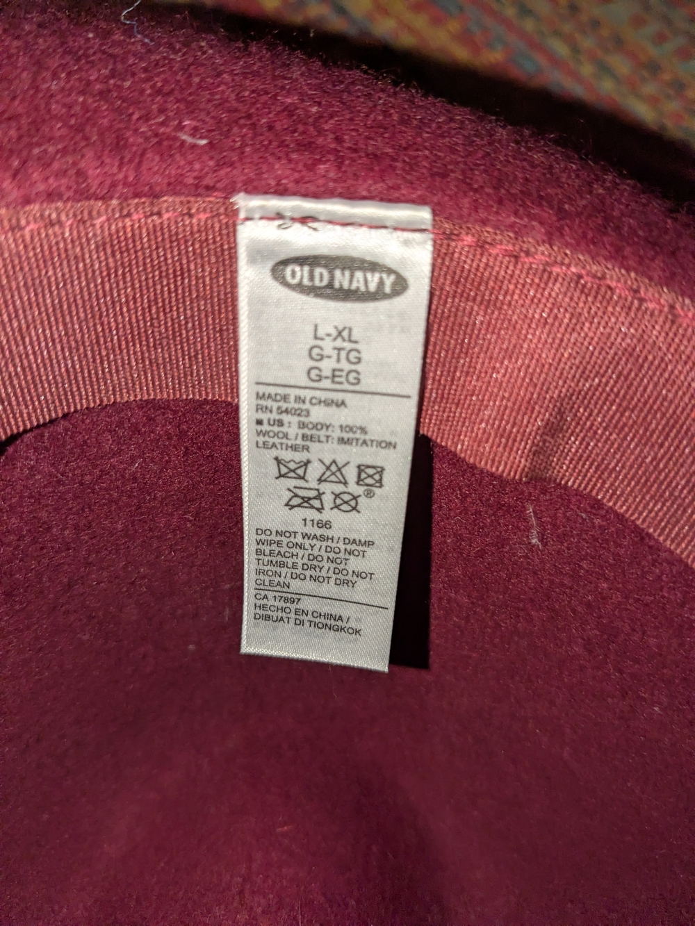 Beautiful Women's 100% Wool Brimmed Hat, Burgundy With Black Band - Picture 3 of 3